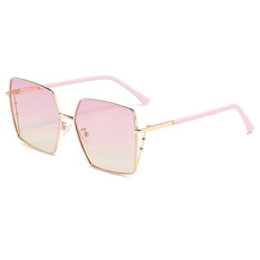 Imagem de HCPIHF Óculos de sol polarizados femininos, óculos de sol anti-UV de metal, armações de óculos de polígono, viseira masculina, rosa e amarelo, tamanho único