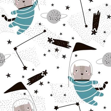 Imagem de Papel De Parede 10m Adesivo Gato Astronauta Galáxia Espaço Planeta Universo