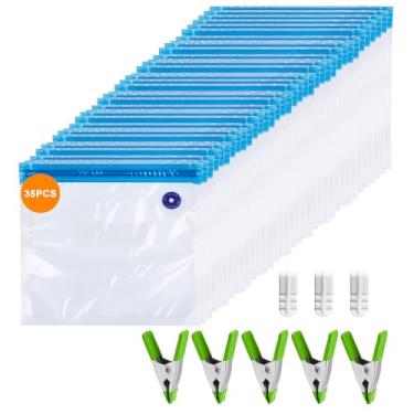 Imagem de Sacos reutilizáveis Sous Vide 43 peças livres de BPA, sacos seladores a vácuo 4,3L para cozinhar e micro-ondas, 35 sacos com zíper, 3 clipes de vedação e 5 clipes de cozinha, resistente ao calor e à