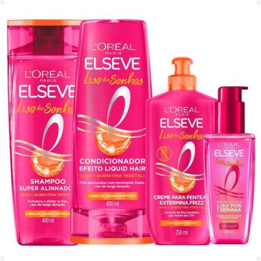 Imagem de Kit Elseve Liso Dos Sonhos: Shampoo, Condicionador 400ml, Creme para Pentear e Sérum Leave-In