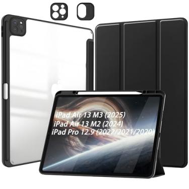 Imagem de Capa para iPad Air 13 polegadas M3/M2 (2025/2024) Capinha iPad Pro 12,9 polegadas 2022 e 2021 e 2020 Protetora Fina Traseira Transparente com Suporte para Lápis - Negro