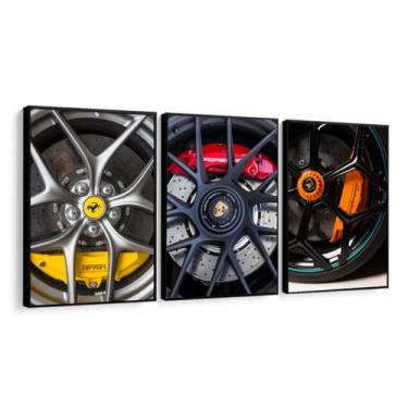 Imagem de Quadros Decorativos rodas de carro esportivo luxo moderno quarto com moldura (Moldura Preta, 60x80, Sem Vidro)