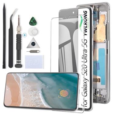 Imagem de Tela para Samsung Galaxy S20 Ultra 5G OLED tela de substituição LCD Touch Screen digitalizador para Samsung S20 Ultra 5G G988U com ferramentas (com moldura prata)