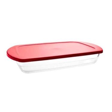Imagem de Assadeira Borossilicato Retangular Com Tampa Vermelha 28.4X20x5.1Cm - 