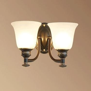 Imagem de Luminária de parede estilo europeu, estilo retrô, com vidro, base E27/26, para sala de estar, varanda, corredor, escada (45 x 21 cm)