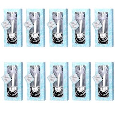 Imagem de Conjunto de 10 colheres medidoras em forma de coração de aço inoxidável para festa de casamento, aniversário, chá de panela, pacote individual, lembranças, convidados (azul)