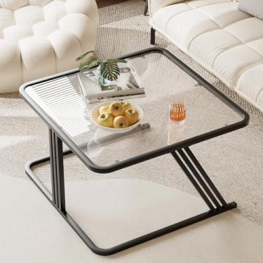 Imagem de Mesa de centro moderna de vidro para sala de estar, mesa central minimalista para espaços pequenos, escritório, vidro temperado, estrutura de metal resistente, fácil montagem 67 x 67 x 40 cm, preta