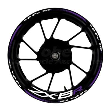 Imagem de Awonderful Kit de listras refletivas para motocicleta, adesivos de aro de roda de vinil compatíveis com Kawasaki ZX-6R 636 2000-2024 (roxo)