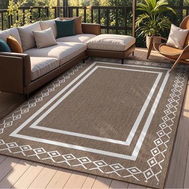 Imagem de Arenarug Tapete de pátio externo, tapete retangular externo, tapetes geométricos marroquinos, tapete lavável grande para ambientes internos e externos, 15 x 23 cm, tapetes para trailer, piquenique