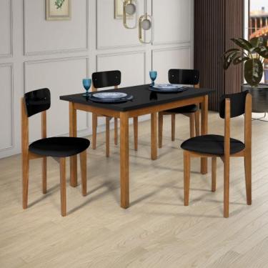 Imagem de Mesa Cadeiras 120cm MDF Pinus Estofado Sala Jantar Compacta - Ravilar,
