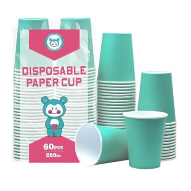 Imagem de Yuxitia Copos de papel descartáveis, 60 peças de copos de papel coloridos para festa de casamento faça você mesmo, piquenique, churrasco, viagem e evento, 8 onças (azul aqua)