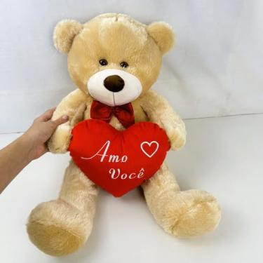 Imagem de Urso de Pelúcia Com Coração Grande Amo Você Bicho Macio Presente (Doce de leite com coração)