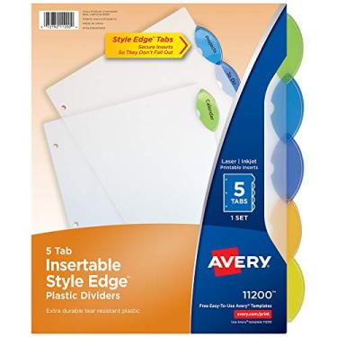 Imagem de Divisórias plásticas inseríveis Avery Style Edge, 5 abas, Multi-color, 1-Pack