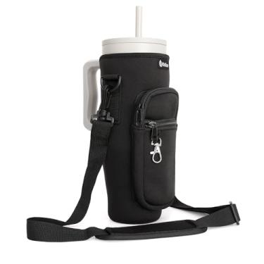 Imagem de H2oEase Bolsa Para Garrafa De Água Stanley Cup 30 Oz - Copo Térmico Neoprene Com Alça Celular E Mosquetão Compatível Preto