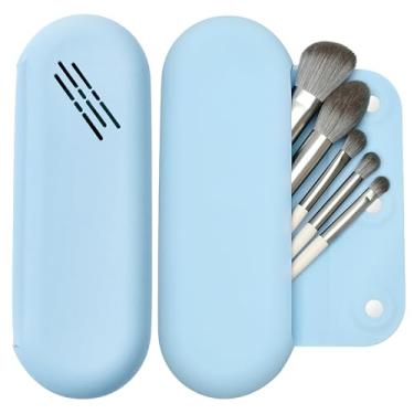 Imagem de LuBanOne Porta-Pincéis De Maquiagem Com Fecho Magnético, Organizador Pincéis Maquiagem, Bolsa Silicone Para Itens Essenciais Viagem (Azul)