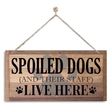 Imagem de corner wind Decoração Engraçada Para Casa, Placa Decorativa De Parede, Placas Porta Externa, Quarto Cachorro Com Arte Rústica Fazenda, Madeira Pendurada A Frase "Cães São Mimados E Seus Funcionários