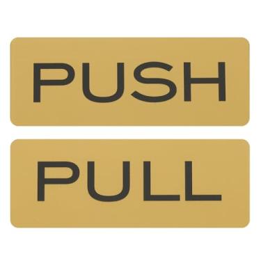 Imagem de PATIKIL 1 conjunto de adesivos de porta push-pull, placa de sinalização de empurrar e puxar de 5 x 12 cm, acrílico vertical, autoadesivo para portas, janelas de vidro, lojas, retângulo, dourado