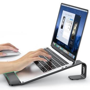 Imagem de LOXP Suporte de laptop para mesa, suporte de metal para laptop com suporte de pulso, suporte ergonômico removível para laptop, púlpito de alumínio, suporte de computador para laptops MacBook Air Pro