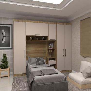 Imagem de Quarto de Solteiro com Guarda Roupas e Mesa de Cabeceira Paris Luciane