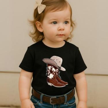 Imagem de Camiseta Infantil Country Estampa Bota e Chapéu Feminina Menina Manga 