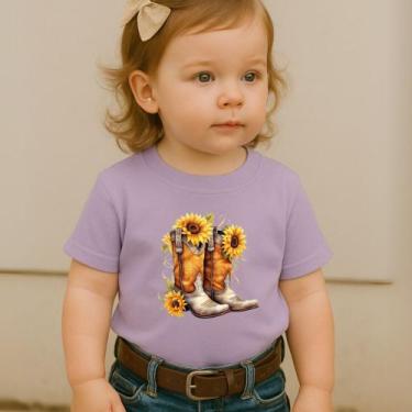 Imagem de Camiseta Blusa Infantil Estampa Botas Girassóis 027 Feminina Estilosa 