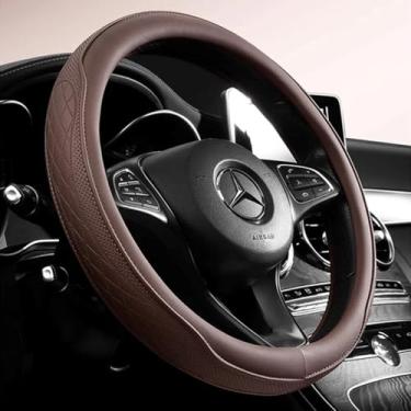Imagem de Capa de volante universal de 38 cm - Couro PU respirável com aderência de borracha inodora, design clássico antiderrapante, serve na maioria dos carros e SUVs (marrom)