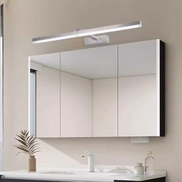 Imagem de GZZBMY Luz de LED para espelho de banheiro telescópica 180° com sensor de movimento lâmpada de parede moderna interna à prova d'água para vaidade hotel sala de estar (luz neutra prata, 70 cm)