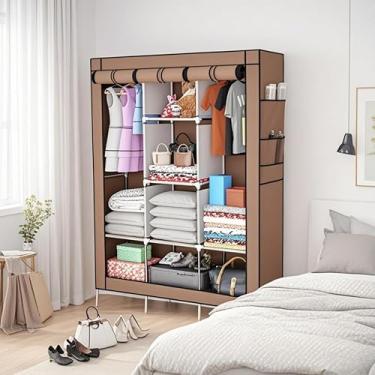 Imagem de Armário de Tecido com Zíper – Guarda-Roupas Dobrável e Organizador (MARROM)