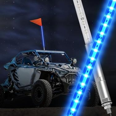 Imagem de Nilight 1 PÇ Chicote de luz LED com base de alumínio cor azul haste de aviso de segurança chicotes de antena iluminada para RZR Polaris Dune Buggy off-road caminhão UTV ATV