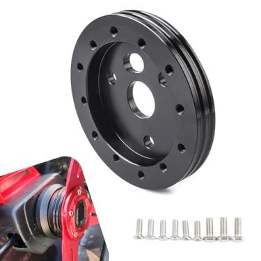 Imagem de getfay 1 PC Conector de base de volante modificado para carro, 8,9 cm x 1,3 cm, adaptador de volante de 6 furos para 3 furos, kit de reparo de liberação rápida de volante com parafusos de 2 cm 1,6 cm,