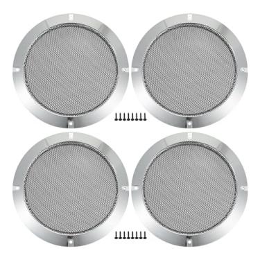 Imagem de ACROPIX Grade de alto-falante de carro 16,5 cm capa de malha redonda 6,5 polegadas caixa protetora de alto-falante de áudio subwoofer com parafusos de montagem ferro tom prata - pacote com 4