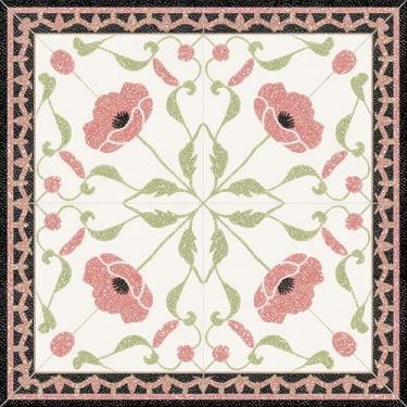 Imagem de HOMETITUTE 10 peças de 30 x 30,5 cm, estampa floral vintage de papoula vermelha com borda de folha verde, adesivos de piso de vinil removíveis para decoração de cozinha, banheiro, sala de estar