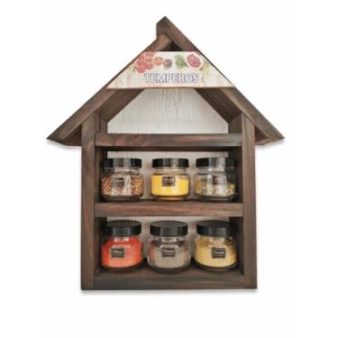 Imagem de Porta Tempero de Parede Casinha 6 Potes Condimentos