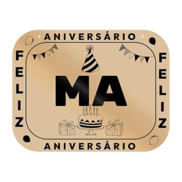 Imagem de Placa Feliz Aniversário Ma em MDF, 19x14 cm, com 2 Furos para Pendurar