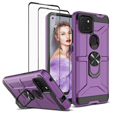 Imagem de [3 itens] Jeylly 1 capa para TCL Revvl 5G + 2 protetores de tela de vidro temperado, anel de rotação de 360 graus, suporte magnético, resistente, absorção de choque, capa robusta para T-Mobile Revvl 5G, roxo