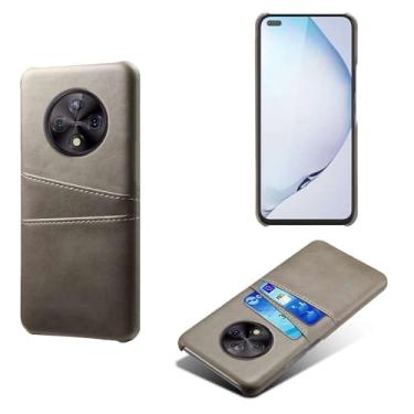 Imagem de Capas Compatível com Honor Play 50 Plus,Caso de couro PU-Tampa de telefone a prova de choque com 2 slots de cartão,Proteção anti-impressão digital e anti-gota-Grey