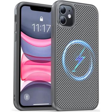 Imagem de AMILIFECASES Capa de telefone magnética para iPhone 11 (compatível com MagSafe) (textura de fibra de carbono) resistente e durável com capa de telefone anti-impressão digital, preta