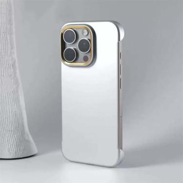 Imagem de Capa magnética ultrafina Desert Gold para iPhone 13, 14, 15, 16 Pro Max Plus, com carregamento sem fio, sem moldura, capa rígida de PC, prateada, para iPhone 16