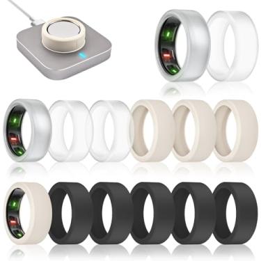 Imagem de sylacor Pacote com 14 capas de anel compatíveis com Oura Ring Gen 4/Gen 3 Horizon/Gen 3 Heritage, capa de anel de silicone ultrafina antiarranhões para mulheres e homens, suporta carregamento com capa