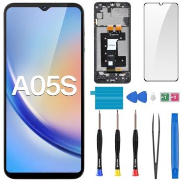 Imagem de BESJMYT Substituição de tela para Samsung Galaxy A05s Display LCD Touch Digitalizador, montagem completa com botão lateral da moldura, alto-falante, vibração, motor de vidro, reparo de vidro, kit de