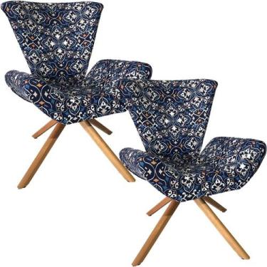 Imagem de Kit Duas Poltronas Elegance Base Giratória Ferro e Madeira Cásis Marin