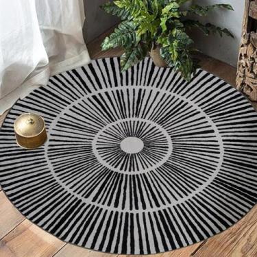 Imagem de Lacomfy Tapete abstrato moderno - Tapete geométrico contemporâneo redondo de 1,2 m, adequado para quarto, sala de estar, dormitório, sala de jantar, casa de fazenda, chique, sol, linhas, tapete