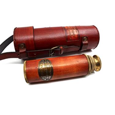 Imagem de Telescópio de latão pirata – Monóculo de vidro espião de 63 x 76 cm para crianças e adultos, mira vintage dobrável de latão para caminhadas, viagens, decoração náutica – Telescópio pirata portátil com