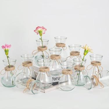 Imagem de Vasos de vidro para centros de mesa, conjunto de 12 vasos decorativos transparentes para flores, recipientes pequenos de propagação de plantas de 14 cm para decoração de casa, decoração de mesa de