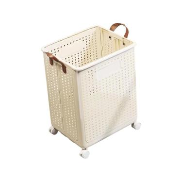 Imagem de SiaBiced Cesto de Roupa Suja, Sacola de Compras com Quatro Rodas, Cesto de Roupa Suja, Sacolas de Compras para Uso em Viagens, bege, eu