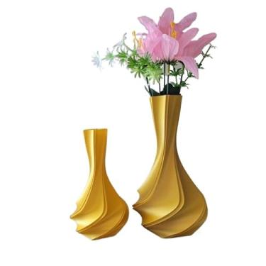 Imagem de Vasos de Plantas decorativos3d p/mesa Rack Sala e ambientes (Dourado,1 vaso de 14 e 1 vaso de 18 cm)