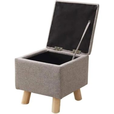 Imagem de Banqueta De Cadeira Otomana Banqueta De Madeira Puff De Armazenamento Otomano Banqueta De Tecido Sofá Banqueta Com Capa De Linho, Light Gray