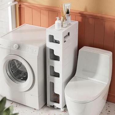 Imagem de Armário De Banheiro Com Puxador De Arco, Armário De Armazenamento Estreito Com Ranhura Superior, Gaveta Dupla Face Tampa Deslizante Oculta, Para Lavanderia, Despensa, Cozinha