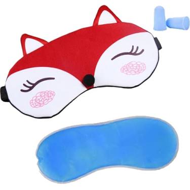 Imagem de KXF Máscara de dormir de pelúcia refrescante para olheiras inchaço com bolsa de gelo de gel e 2 tampões de ouvido com alça elástica vendada para soneca de viagem (vermelho)
