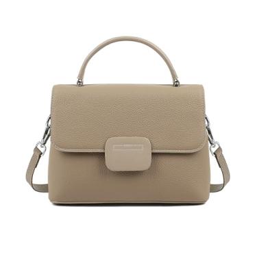 Imagem de MFFOR Bolsa de ombro feminina, bolsa de mão de couro legítimo, bolsa de mão, vários bolsos, 2 alças ajustáveis, Cinza, Medium